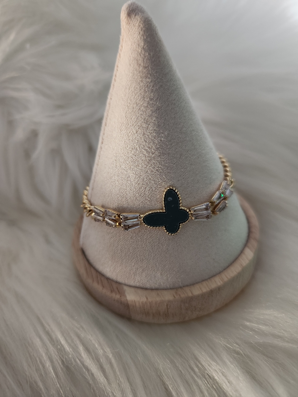 Gold 18K Layered Butterfly Motif Bracelet with Black Enamel Accent